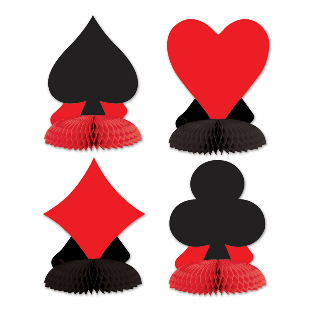 Party Central Club Pack of 48 Red and Black Casino Royale Vegas Card Suit Tissue Honeycomb Party Centerpieces 4.5"